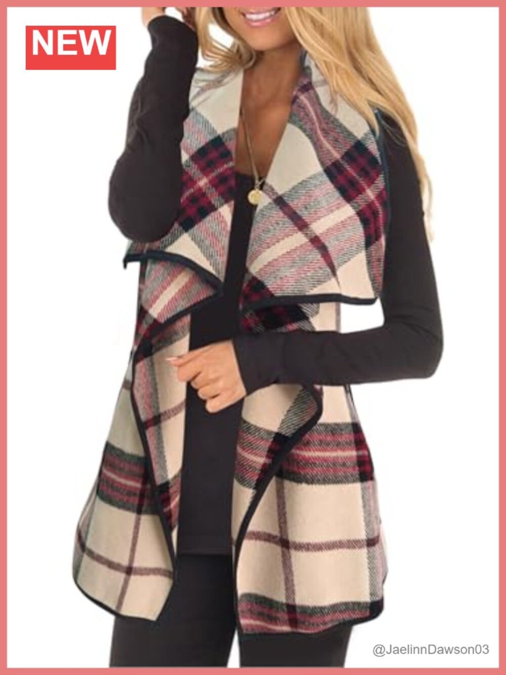 Women Plaid Vest Open Front Sleeveless Cardigan Asymmetric Hem Pockets